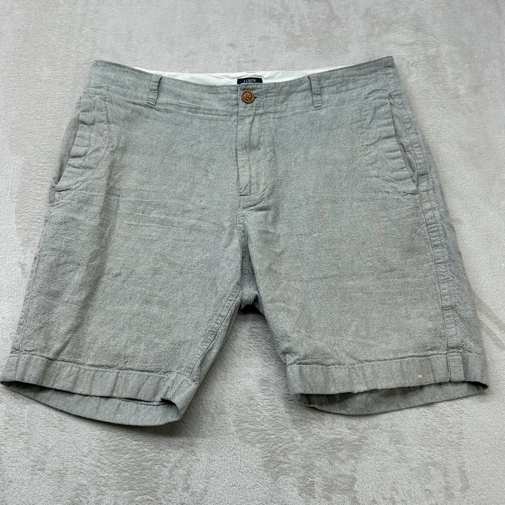 J.Crew‎ Beach Shorts Mens 33 Grey Linen Cotton Blend Casual Summer 9" Inseam
